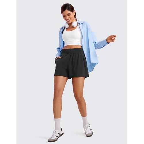 CRZ YOGA Linerless Relaxed Casual Shorts for Women 3" - High Waisted for Lounge Athletic Golf with Pockets