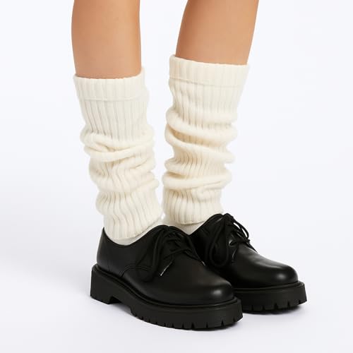 Textured Knit Slouch Socks - Elegant White Leg Warmers with Slimming Silhouette