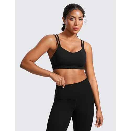 CRZ YOGA Softness Mold Butterluxe V Neck Sports Bras for Women - Workout Top Double Spaghetti Straps Wireless Yoga Clothes