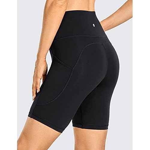 CRZ YOGA Women's Brushed Naked Feeling Biker Shorts with Side Pockets 8'' - High Waist Matte Workout Yoga Gym Spandex
