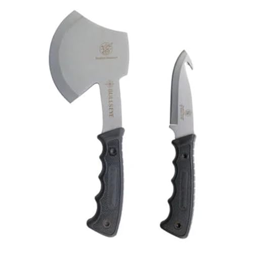 Smith & Wesson Bullseye Hatchet and Fixed Blade Guthook Knife Combo with S.S. Blade and Rubber Handle for Outdoor, Tactica...