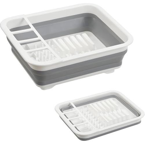Collapsible Dish Drying Rack, Foldable Dinnerware Drainer Organizer for Storage Kitchen Counter RV Accessories Portable Ra...