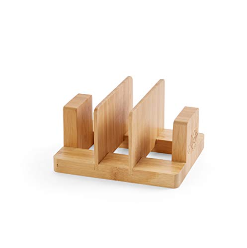 Natural Bamboo Cutting Board Organizer Rack for Kitchen, Pantry, or Office – 3-Compartment Storage Stand for Cutting Board...