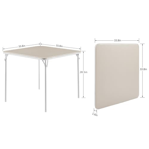 VECELO Portable Folding Card Table Square and Chair Set (5pc) with Collapsible Legs & Vinyl Upholstery, Metal, Beige