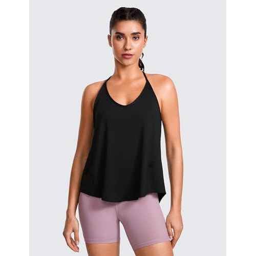 CRZ YOGA Lightweight Tie Back Workout Tank Top for Women V Neck Spaghetti Strap Yoga Sleeveless Shirts Halter Camisole