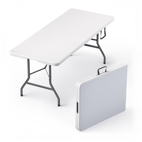 6 Feet Foldable Table with Built in Handle & Steel Legs | 6FT Heavy Duty Folding Portable | Perfect for Party, Dining, Wed...