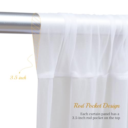 10×8ft White Tulle Curtain Backdrop with Lights String for Parites, Sheer Backdrop Curtain Drapes for Wedding Photo Baby S...