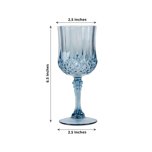 Balsa Circle 6 Disposable 8 oz Dusty Blue Crystal Cut Goblets – Clear Drinkware, Plastic Wine Glasses for Weddings Parties...