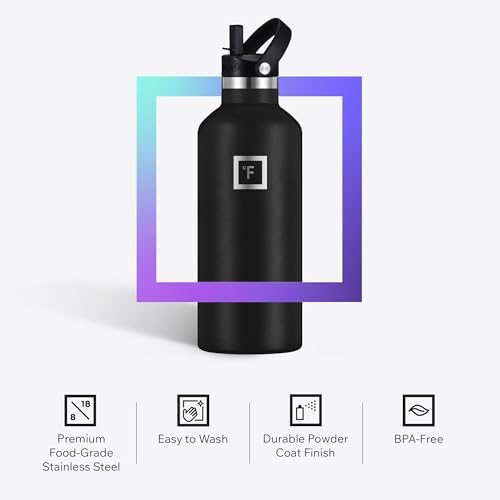 IRON °FLASK Camping & Hiking Hydration Flask with Straw, BPA-Free Insulated Stainless Steel Sports Water Bottle - 24 oz Mi...