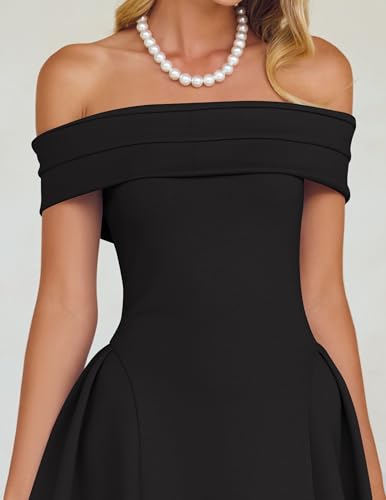 ZESICA Cocktail Dresses for Women's Elegant Off Shoulder Short Sleeve Swing A Line Wedding Evening Party Midi Dress