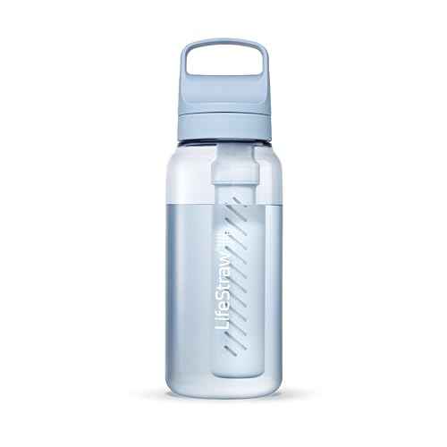 LifeStraw Go Series ? BPA-Free Water Filter Bottle for Travel and Everyday use removes Bacteria, parasites and microplastics, Improves Taste, 1L 2-Pack; Icelandic Blue and Aegean Sea