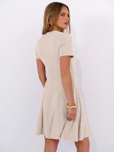 ANRABESS Womens Summer Dresses Casual Short Sleeve Ribbed Knit V Neck Swing A-Line 2026 Spring Vacation Tunics Short Dress