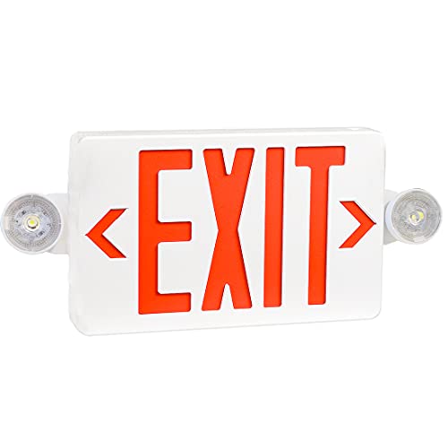 OSTEK Red LED Exit Sign with Emergency Lights，Two LED Adjustable Head Emergency Exit Lights with Battery Backup, Dual LED ...