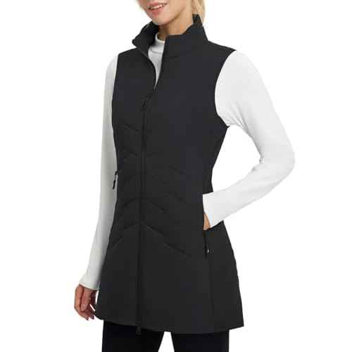 baleaf Running Vest for Women Long Puffer Fall Coat Sleeveless Jacket Outerwear Winter Warm Fleece Hybrid Lightweight
