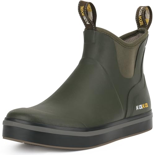 Kalkal Men's Deck Boots Anti-Slip Saltwater Fishing Rain Boots with Memory Foam, Waterproof Rubber Ankle Work Boots for Sa...
