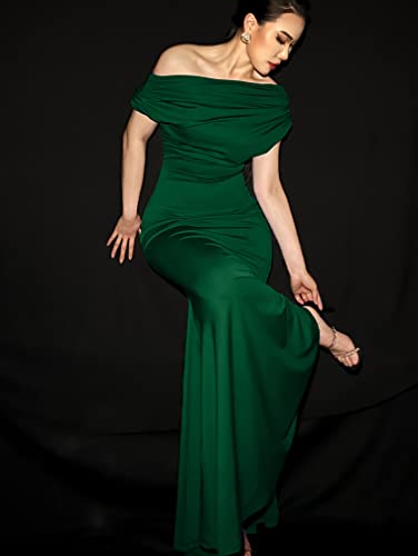 YMDUCH Women's Elegant Sleeveless Off Shoulder Bodycon Long Formal Party Evening Dress