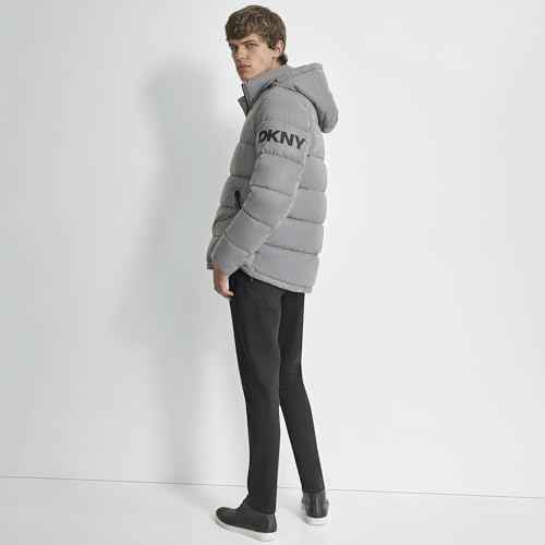 DKNY mens Water Resistant Hooded Puffer Durable Cold Weather Jacket