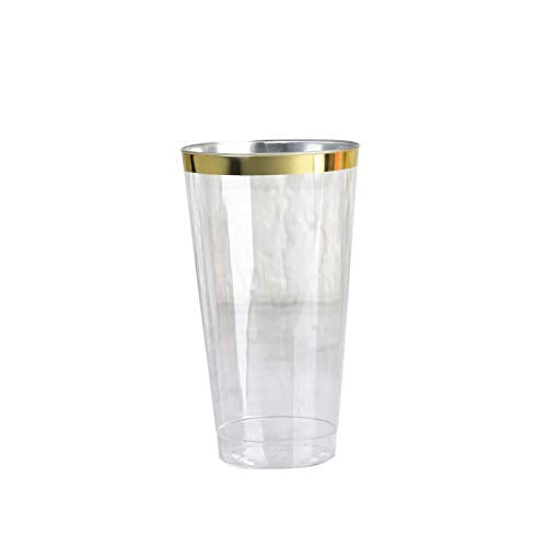 36 pcs 17 oz Clear with Gold Rim Plastic Glasses - Disposable – Clear Drinkware, Plastic Wine Glasses for Weddings Parties...