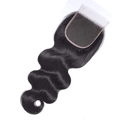 Nadula Hair 12A Body Wave 4x4 lace Closure Free Part, 100% Unprocessed Brazilian Human Virgin Hair Top Swiss Lace Closure with Baby Hair Natural Black Color 14 inch