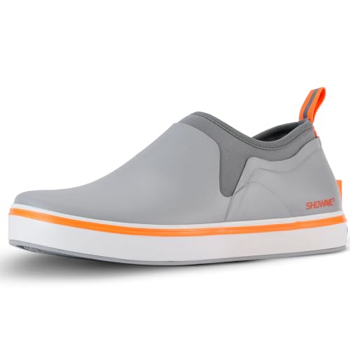 Showave Deck Shoes for Men Waterproof Garden Boots Slip-on Rain Shoe Breathable Rubber Fishing Shoes for Outdoor Mud Walking