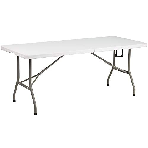 Flash Furniture Elon 6' Rectangular Plastic Folding Event Table with Carrying Handle, Bi-Fold Banquet Table for Indoor/Out...