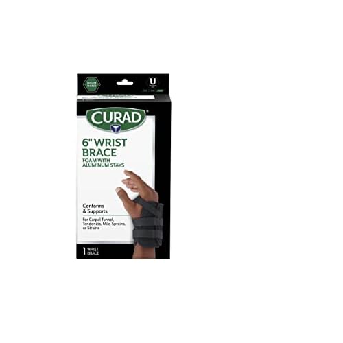 CURAD Low-Profile Universal Wrist Splint, Movable Top Stay, Hook- and-Loop Attachment, Plush Foam, Universal Size, Right Hand, 6", Pack of 4