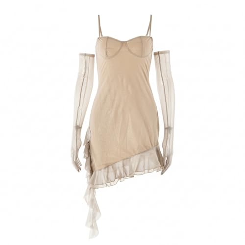 PWMENLK Women's Dress,Sexy Lace Semi See Through Short Dress, Off-Shoulder Bustier Skirt, Asymmetric Short Skirt，Slim