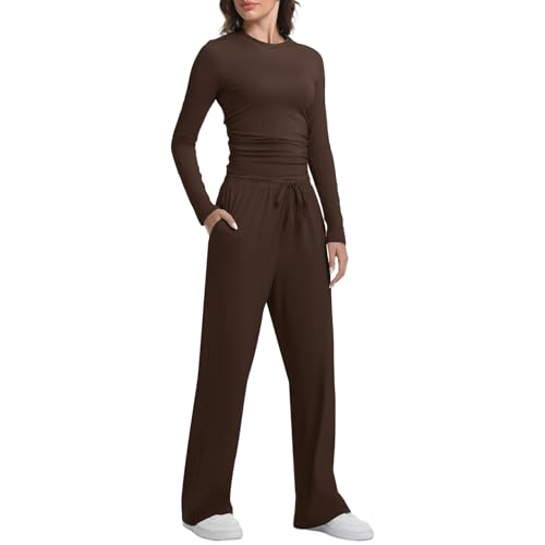 2 Piece Lounge Sets for Women Fall Outfits Long Sleeve Wide Leg Tracksuits Womens Casual Loungewear Two Pcs Matching Set