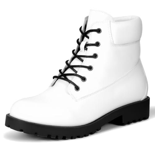 Heels Charm Women’s Ankle Booties Lace Up Non-Slip Combat Boots for Women 2 Inches Low Chunky Boots Round Toe Ankle Boots ...