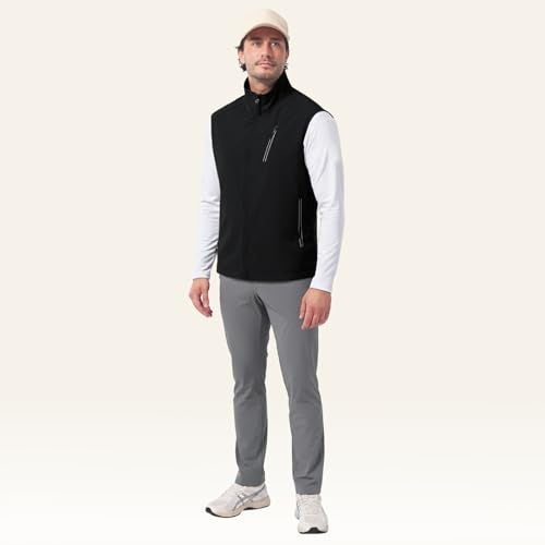 LZACTOIN-X Men's Lightweight Golf Vest Windproof Softshell Vests Outerwear Multi-Pockets Zip Up Sleeveless Jacket
