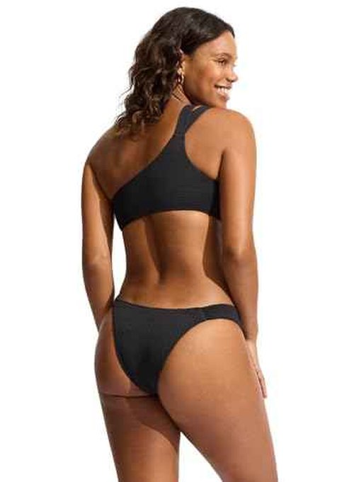 Seafolly Women's Standard Bandeau One Shoulder Bikini Top Swimsuit, Sea Dive Black