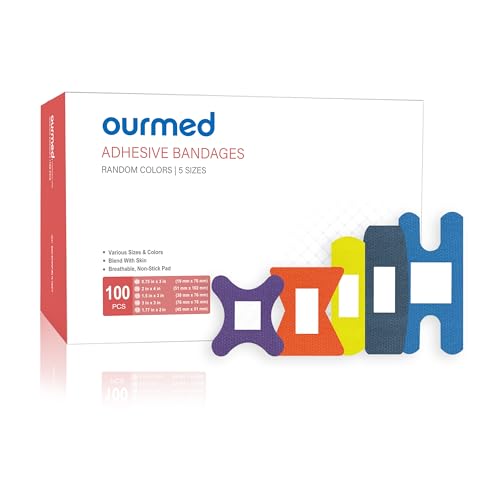 Ourmed Flexible Fabric Bandages with Non-Stick Pad, Latex Free, Rainbow Colors Adhesive Bandage First Aid Wound Care for C...