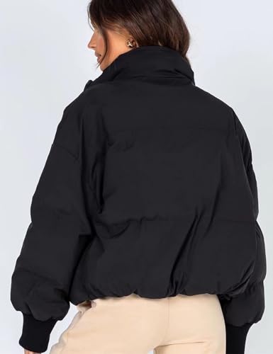 Flygo Winter Cropped Puffer Jacket Coats for Women 2025 Short Warm Quilted Jackets Outerwear with Pockets