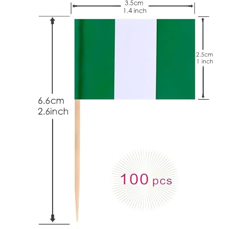 100 Pac Nigeria Flag Nigerian Toothpick Flags, Cocktail Picks Mini Stick Cupcake Toppers Country Picks Party Decoration Ce...