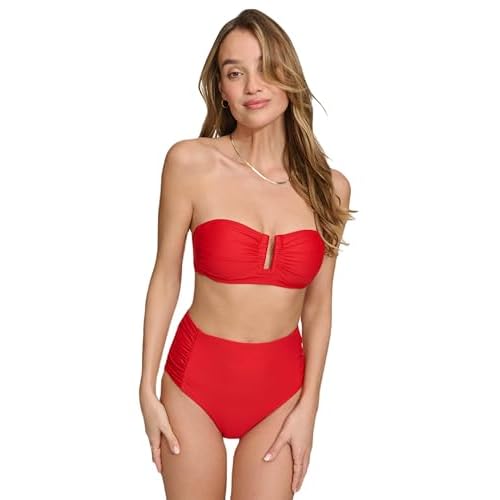 DKNY Womens Bikini Set ? U-Wire Top & Mid Rise Shirred Bottom with Tummy Control