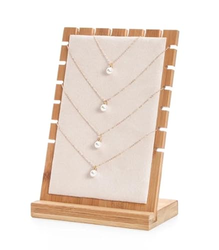 RJ Displays Set of 2 Large Beige PU & Bamboo Wood Necklace Jewelry Display Boards – Adjustable Necklace Holder Stands for ...