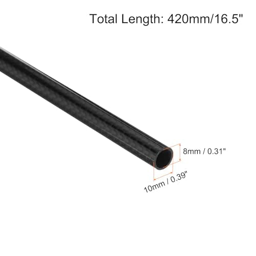 uxcell 2Pcs Carbon Fiber Tubes 8 x 10 x 420mm Plain Weave Glossy Surface Rod 3K Roll Wrapped Carbon Round Tubing for RC Ai...