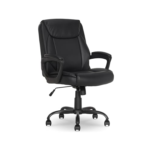 Amazon Basics Classic Puresoft PU Padded Mid-Back Height Adjustable Office Computer Desk Chair with Armrest, 26"D x 23.75"...