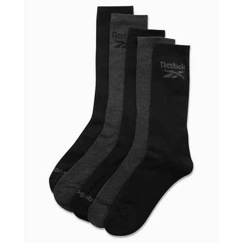 Reebok Mens Athletic Crew Socks - 5 Pack Moisture Wicking Cushioned Athletic Socks for Men with Reinforced Seams (6-12.5)