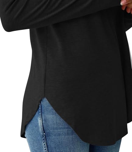 NORACORA Womens Long Sleeve Shirts Loose Tunic Tops Round Neck Lightweight Side Split Casual 2025 Trendy Basic Tshirts Blouse