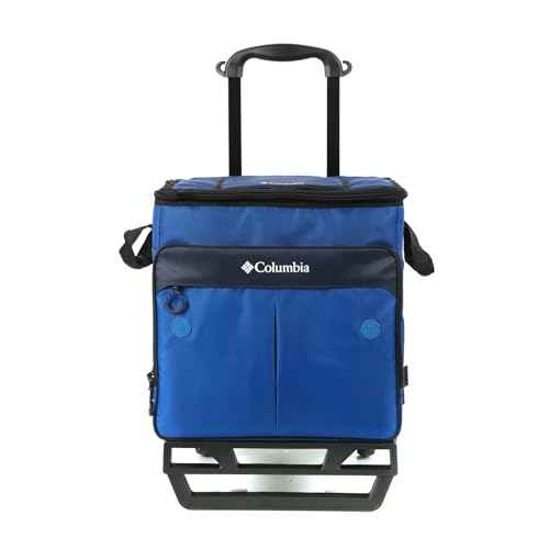 Columbia Crater Peak Wheeled Cooler - 50 Can Rolling Cooler - Blue Collapsible Cooler with Super Foam Insulation and Foldable All-Terrain Cart with Wheels