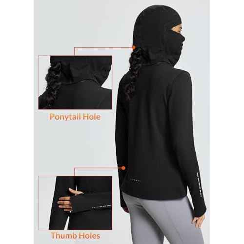 baleaf Thermal Long Sleeve Women Shirts Winter Clothes Cowl Neck Warm Fleece Base Layer Tops with Balaclava and Thumbholes