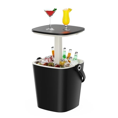 EasyUp Camping Cooler, Weatherproof & Insulated Cooler Side Table with Lift Top Lid, Resin Bar Table with Convenient Handl...