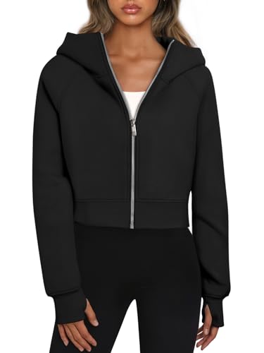 Trendy Queen Womens Zip Up Hoodies Jackets Cropped Sweatshirts Fleece Fall Outfits Casual Comfy Y2k Tops Winter Clothes 2026