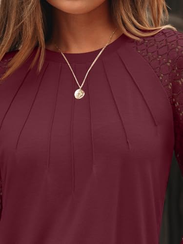 AUTOMET Womens Long Sleeve Shirts Pleated Lace Tops Fall Fashion Outfits Business Casual Blouses