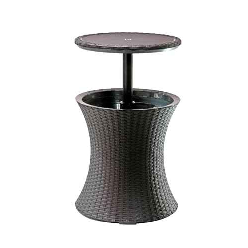 Keter Pacific Cool Bar Outdoor Patio Furniture and Hot Tub Side Table with 7.5 Gallon Beer and Wine Cooler, Espresso Brown