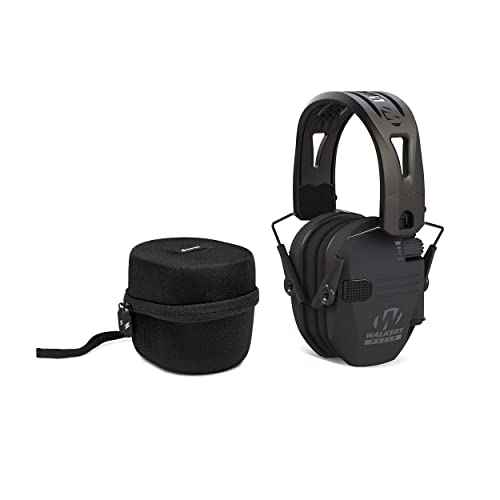 Walker's Razor Tacti-Grip with Rubber Headband (Black) Bundle with Hearing Protection Case