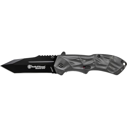 Smith & Wesson Black Ops Silver Handle Folding Knife with Pocket Clip, Aluminum Handle, 3.4" Blade, Stainless Steel Blade,...