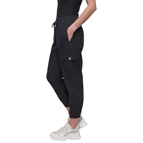 DKNY womens Twill Drawcord Rib Waistband Cargo Jogger