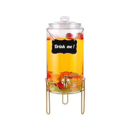 Drink Dispensers for Parties 1 Gallon, Bevarage Dispenser with Stand,Glass Drink Dispenser With Stainless Steel Spigot + M...